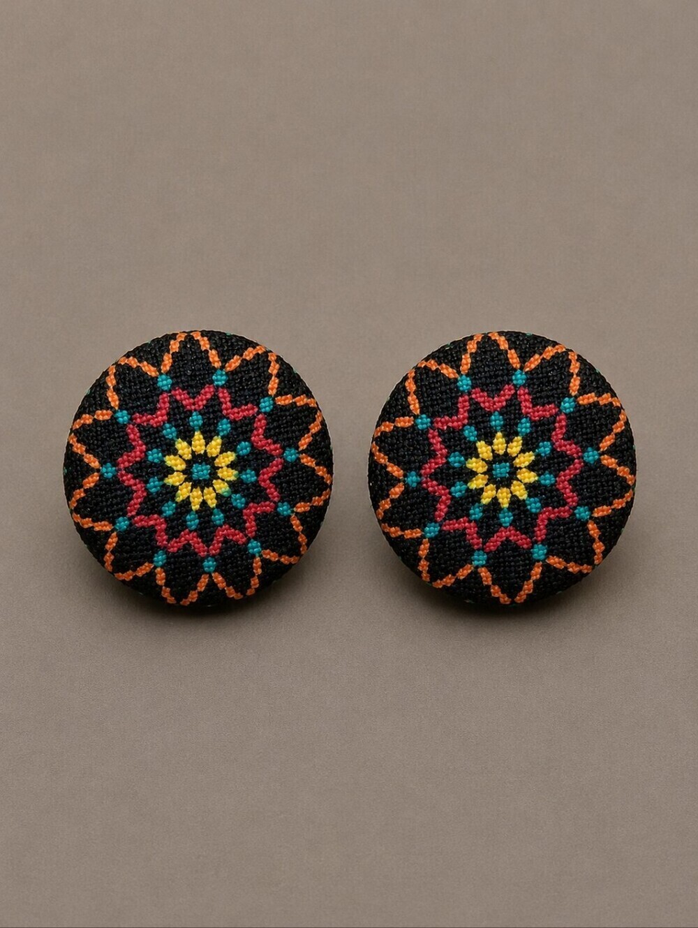3/$30 VTG Mandala Fabric Button Post Earrings